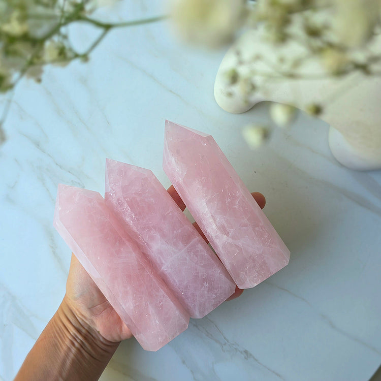 Rose Quartz Crystal Tower Point Obelisk High Quality Brazil