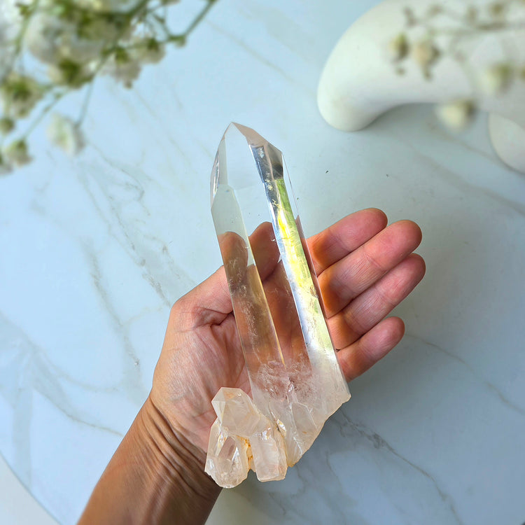 Clear Quartz Crystal Cluster Point on Stand Brazil AAA