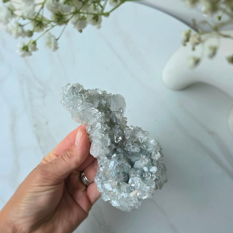 Rare Diamond Apophyllite Crystal with Blue Chalcedony AAA