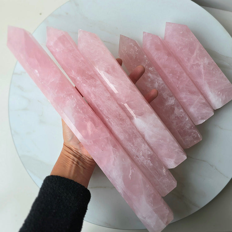 Rose Quartz Crystal Tower Point Obelisk Generator High Quality Brazil