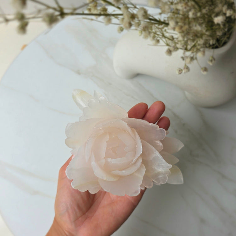White Onyx Crystal Rose Carving