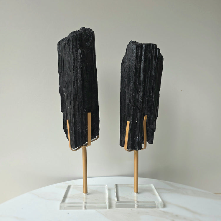 Black Tourmaline Crystal Rough Chunk AAA High Quality in Stand - Crystals and Me | Crystal Candles and Ethically Sourced Crystals