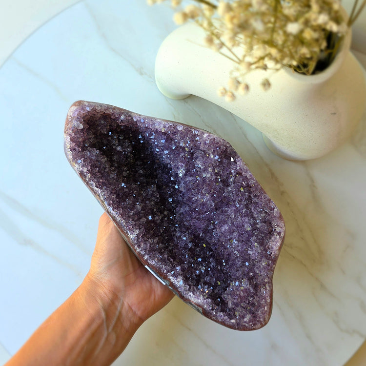 Amethyst Crystal Cluster High Quality on Stand Brazil - Crystals and Me | Crystal Candles and Ethically Sourced Crystals