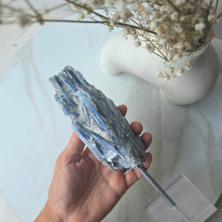 Blue Kyanite Crystal Cluster with Quartz Inclusion High Quality Brazil - Crystals and Me | Crystal Candles and Ethically Sourced Crystals