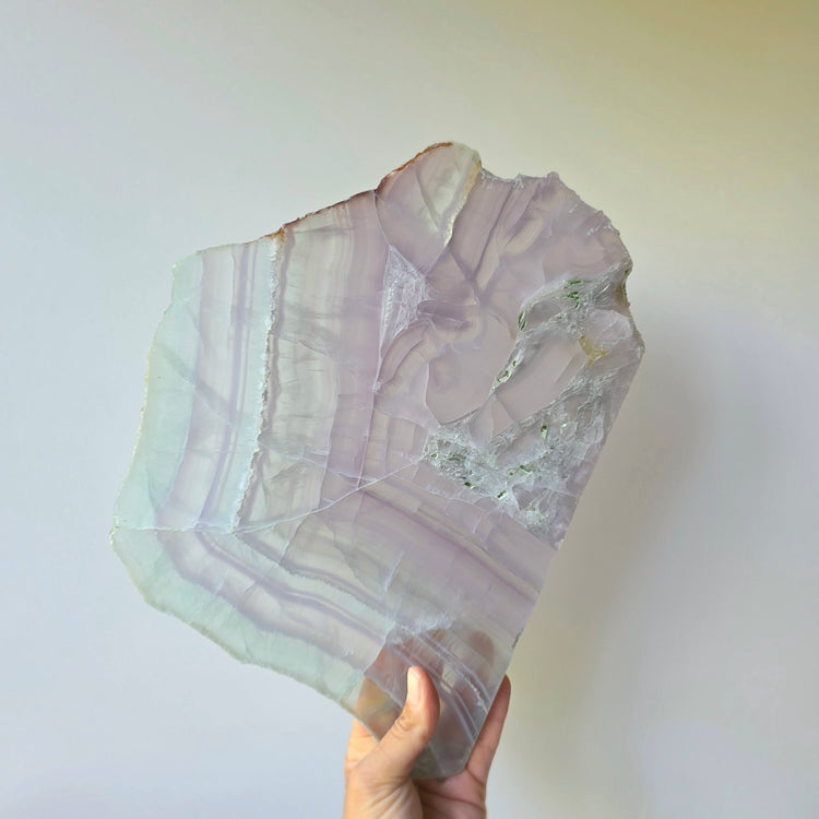 Rare Lavender Fluorite Crystal Yttrium Fluorite Crystal Slab Slice High Quality on Stand Mexico - Crystals and Me | Crystal Candles and Ethically Sourced Crystals