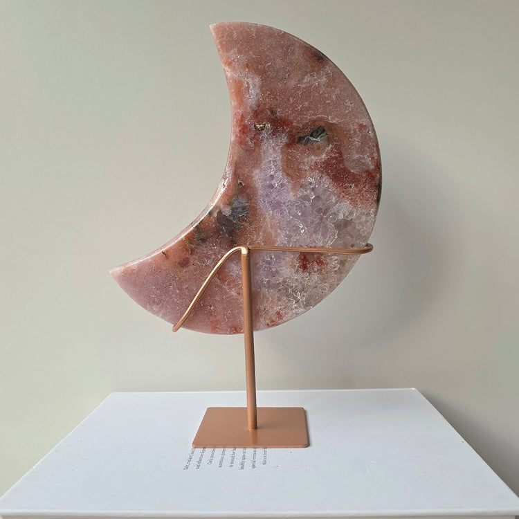 Pink Amethyst Crystal Moon on Stand High Quality Brazil