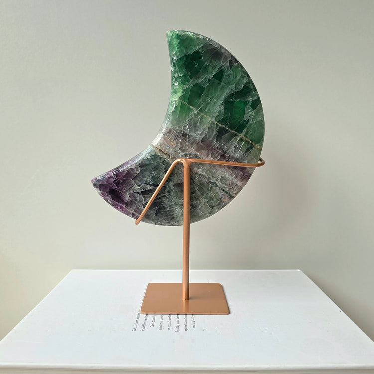 Rainbow Fluorite Crystal Moon on Stand Brazil High Quality