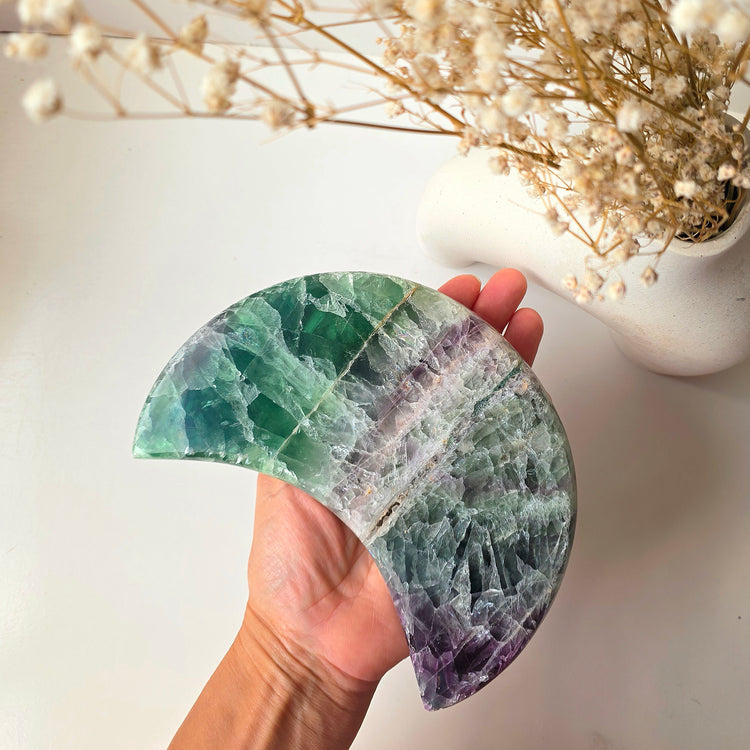 Rainbow Fluorite Crystal Moon on Stand Brazil High Quality