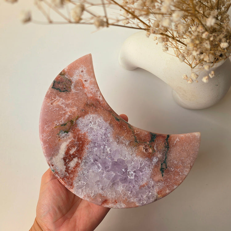Pink Amethyst Crystal Moon on Stand High Quality Brazil