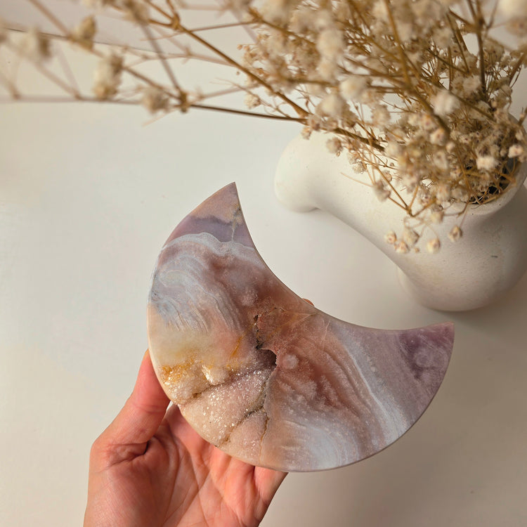 Pink Amethyst Crystal Moon on Stand High Quality Brazil