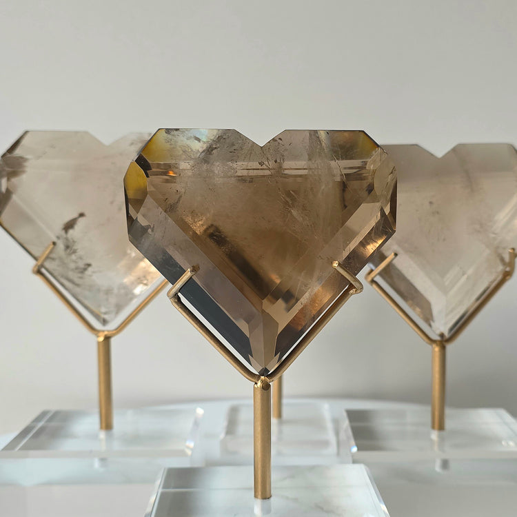 Natural Citrine Crystal Faceted Heart High Quality on Stand Brazil