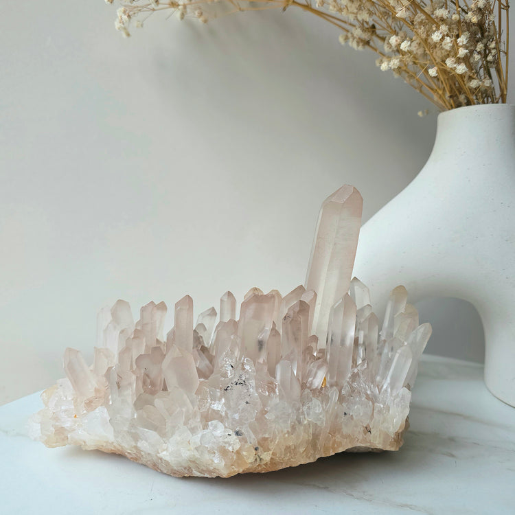 Pink Lithium Quartz Crystal Cluster Brazil Rare