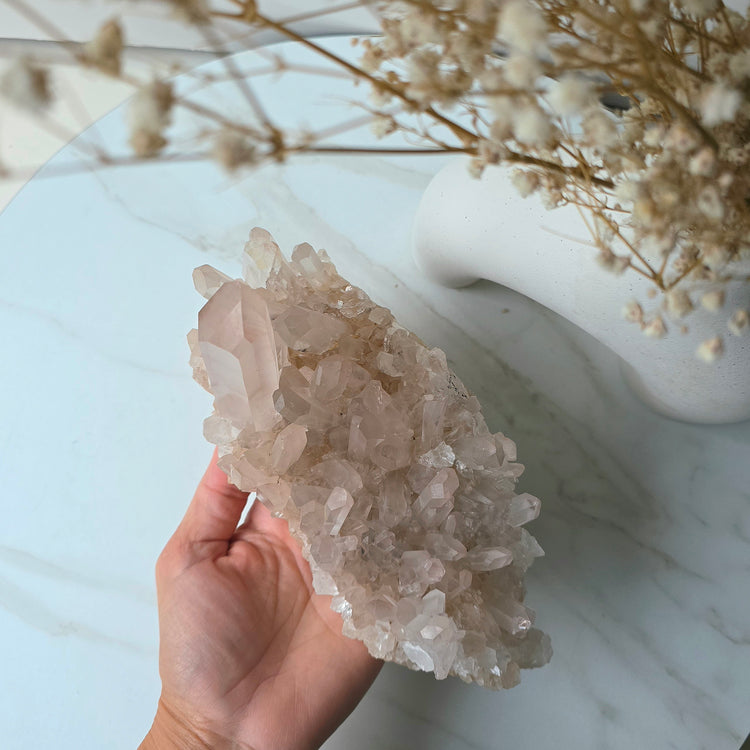 Pink Lithium Quartz Crystal Cluster Brazil Rare