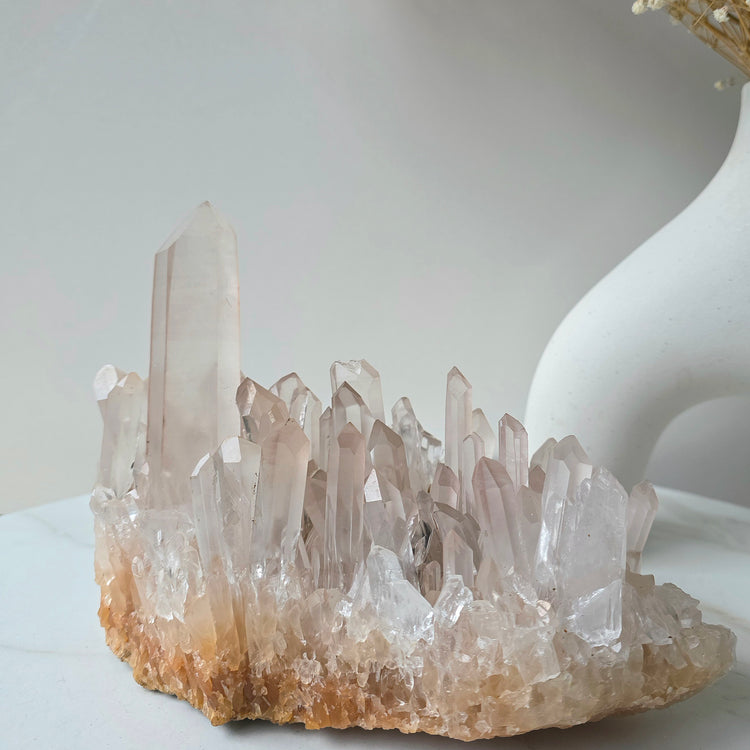 Pink Lithium Quartz Crystal Cluster Brazil Rare