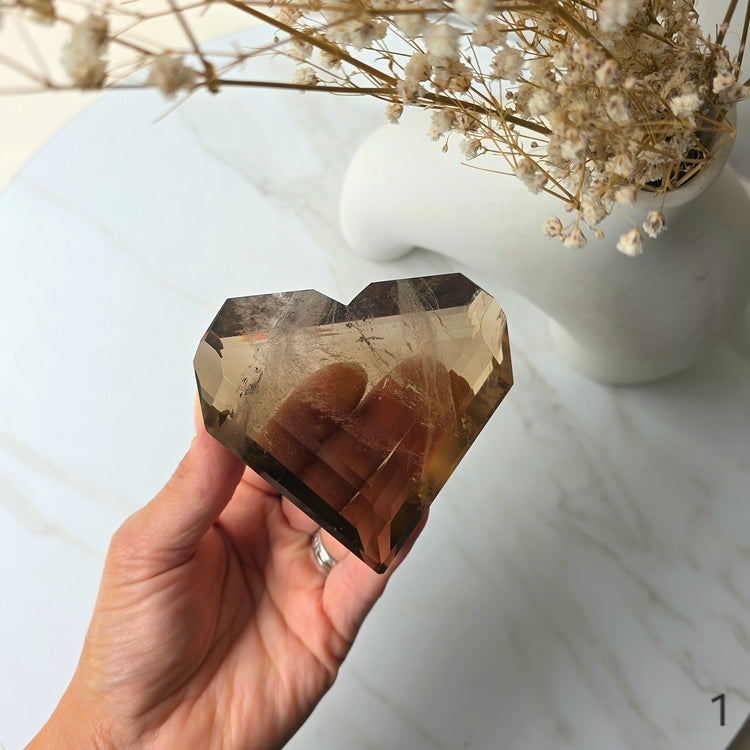 Natural Citrine Crystal Faceted Heart High Quality on Stand Brazil