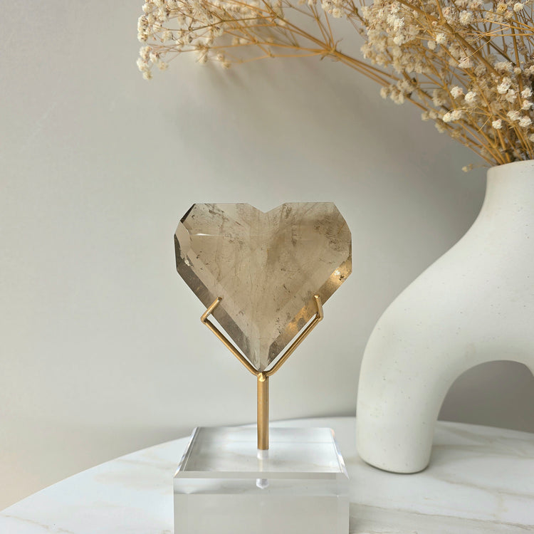 Natural Citrine Crystal Faceted Heart High Quality on Stand Brazil