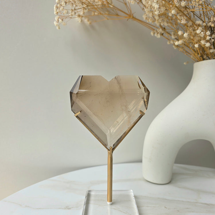 Natural Citrine Crystal Faceted Heart High Quality on Stand Brazil