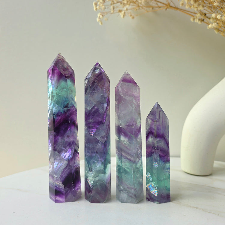 Rainbow Fluorite Crystal Tower Point Obelisk High Quality China