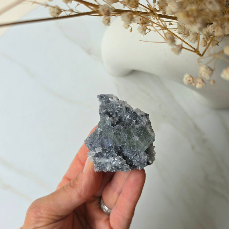 Green Fluorite Crystal Cubes on Calcite Crystal Matrix