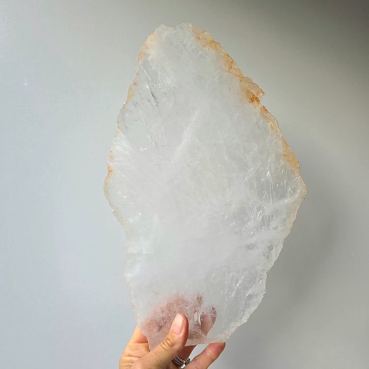 Clear Quartz Crystal Slab Slice on Stand