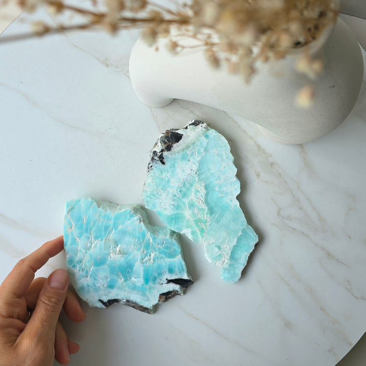 Blue Aragonite Crystal Slab Slice on Stand High Quality Pakistan