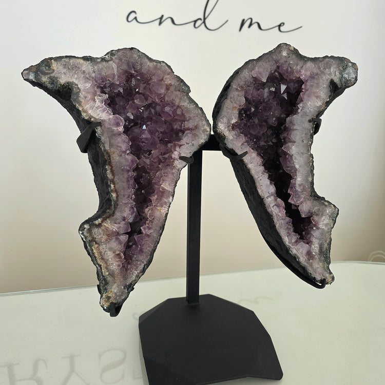 Amethyst Crystal Angel Wings Pair on Stand Brazil - Crystals and Me | Crystal Candles and Ethically Sourced Crystals
