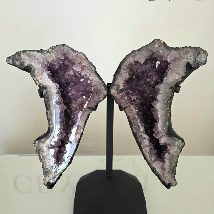 Amethyst Crystal Angel Wings Pair on Stand Brazil - Crystals and Me | Crystal Candles and Ethically Sourced Crystals