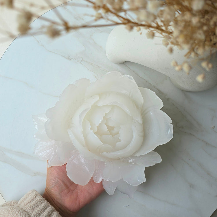White Onyx Crystal Rose Hand Carved XL 2 - Crystals and Me | Crystal Candles and Ethically Sourced Crystals