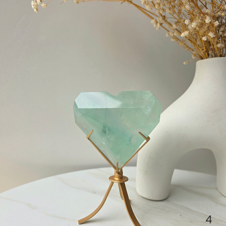 Green Fluorite Crystal Faceted Heart on Stand High Quality China - Crystals and Me | Crystal Candles and Ethically Sourced Crystals