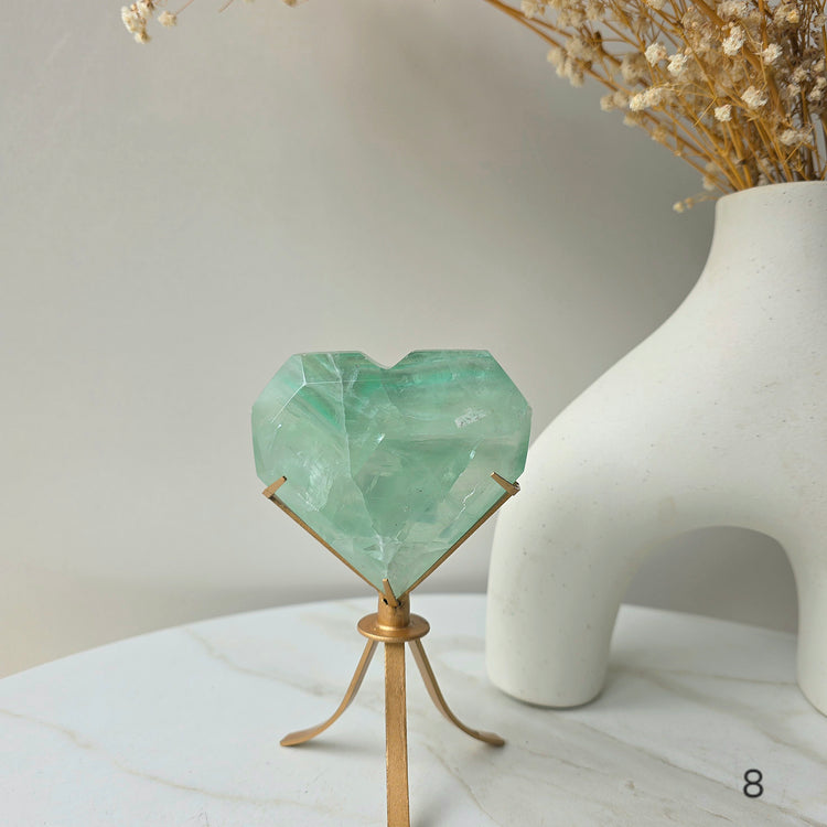 Green Fluorite Crystal Faceted Heart on Stand High Quality China - Crystals and Me | Crystal Candles and Ethically Sourced Crystals