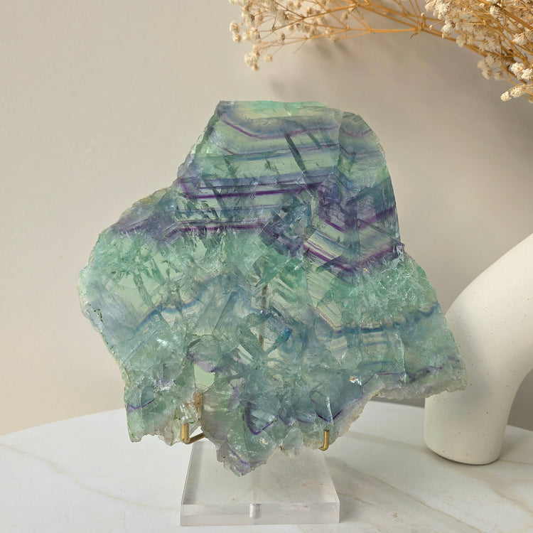 Rainbow Fluorite Crystal Slab Slice on Stand High Quality China - Crystals and Me | Crystal Candles and Ethically Sourced Crystals