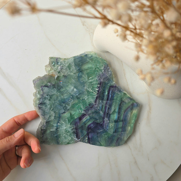 Rainbow Fluorite Crystal Slab Slice on Stand High Quality China - Crystals and Me | Crystal Candles and Ethically Sourced Crystals