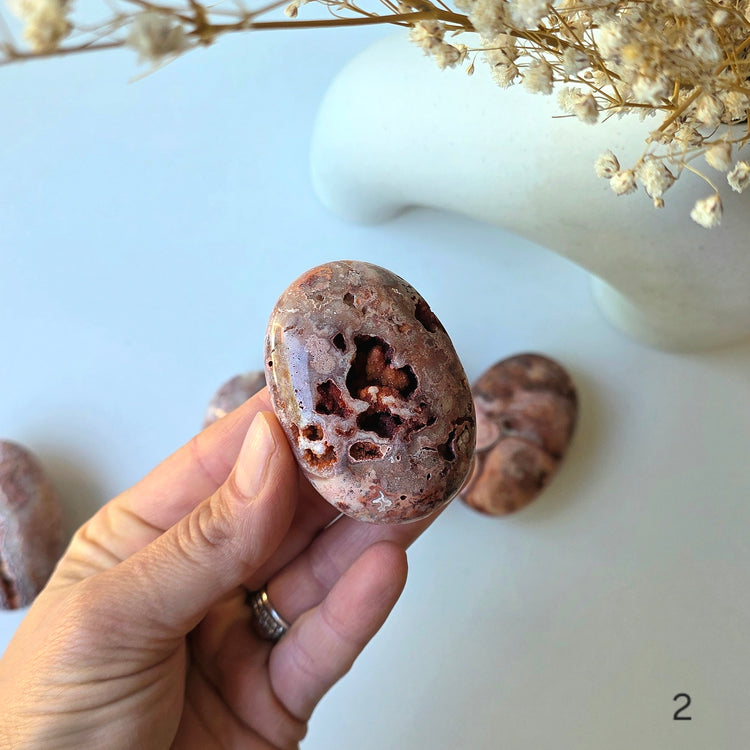 Pink Lace Agate Crystal Palmstone Indonesia - Crystals and Me | Crystal Candles and Ethically Sourced Crystals