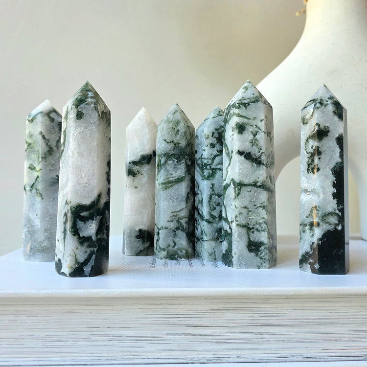 Moss Agate Crystal Tower Point - Crystals and Me | Crystal Candles and Ethically Sourced Crystals
