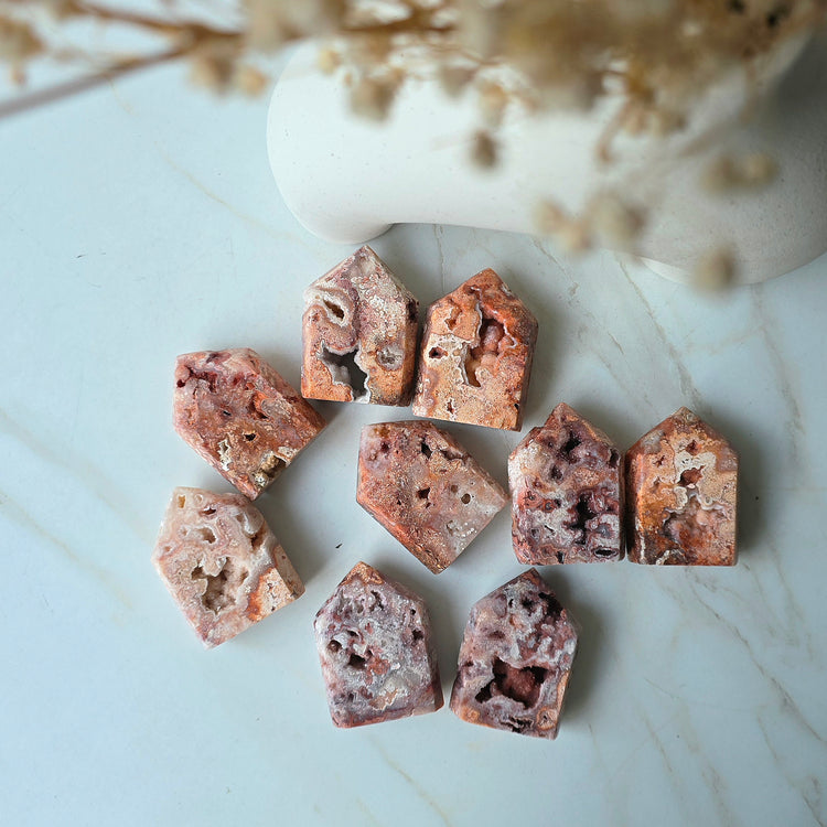 Pink Lace Agate Crystal Point Tower with Druze Small High Quality Indonesia