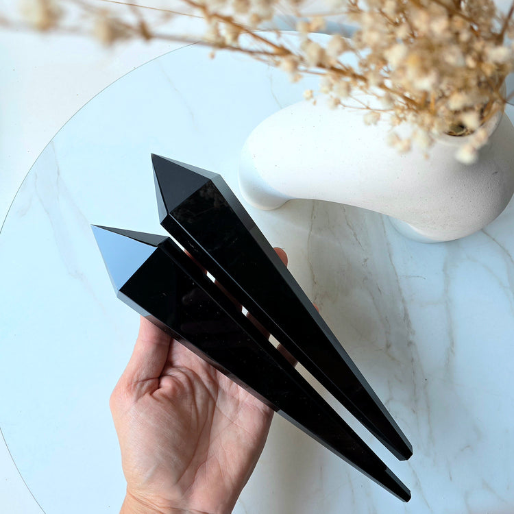 Black Obsidian Crystal Wand On Black Stand