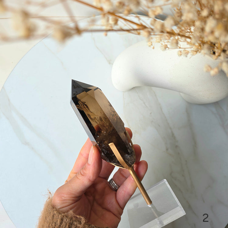 Smokey Quartz Crystal Natural Polished Point on Stand High Quality Brazil - Crystals and Me | Crystal Candles and Ethically Sourced Crystals