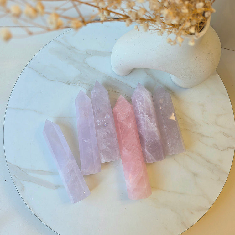 Rare Periwinkle Rose Quartz Crystal Tower Point Obelisk High Quality Madagascar - Crystals and Me | Crystal Candles and Ethically Sourced Crystals