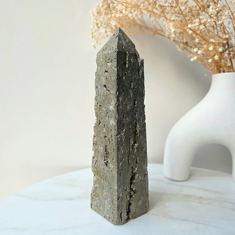 Pyrite Crystal Obelisk Tower Point - Crystals and Me | Crystal Candles and Ethically Sourced Crystals