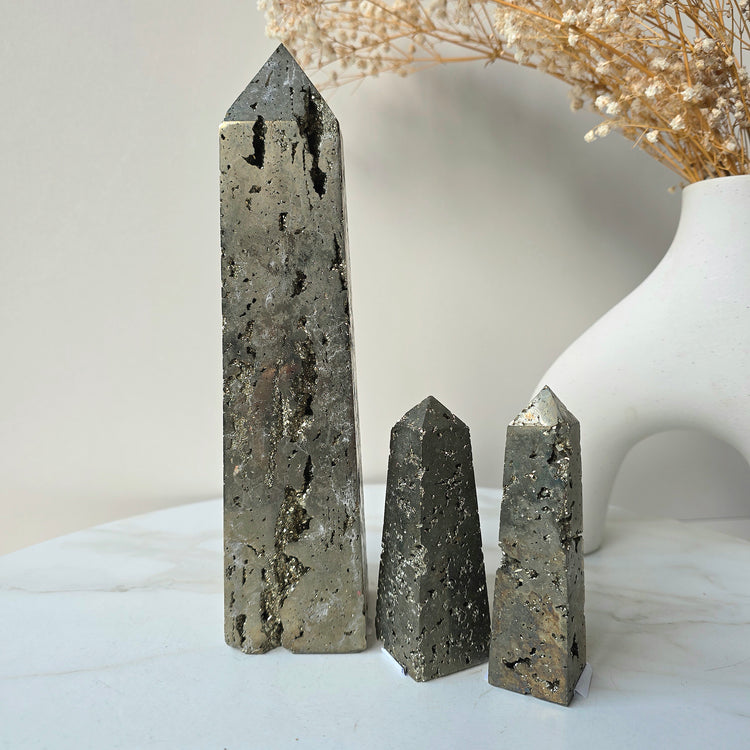 Pyrite Crystal Obelisk Tower Point - Crystals and Me | Crystal Candles and Ethically Sourced Crystals