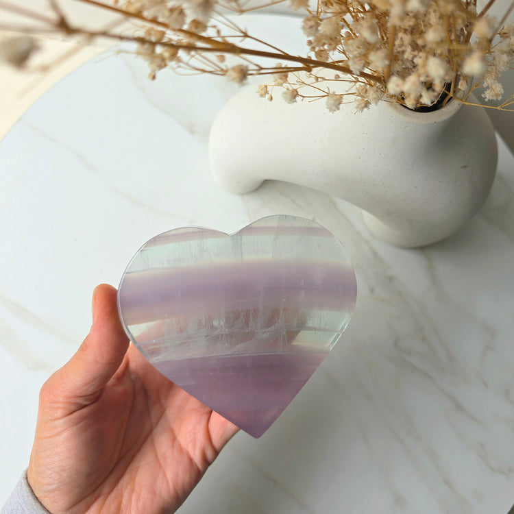 Rare Lavender Fluorite Crystal Yttrium Fluorite Heart on Stand High Quality Mexico - Crystals and Me | Crystal Candles and Ethically Sourced Crystals