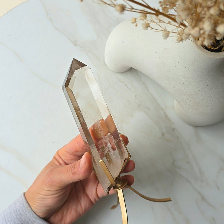 Light Smokey Quartz Crystal Natural Polished Point on Stand High Quality Brazil - Crystals and Me | Crystal Candles and Ethically Sourced Crystals
