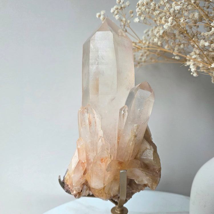 Pink Himalayan Crystal Quartz Cluster on Stand High Quality India - Crystals and Me | Crystal Candles and Ethically Sourced Crystals