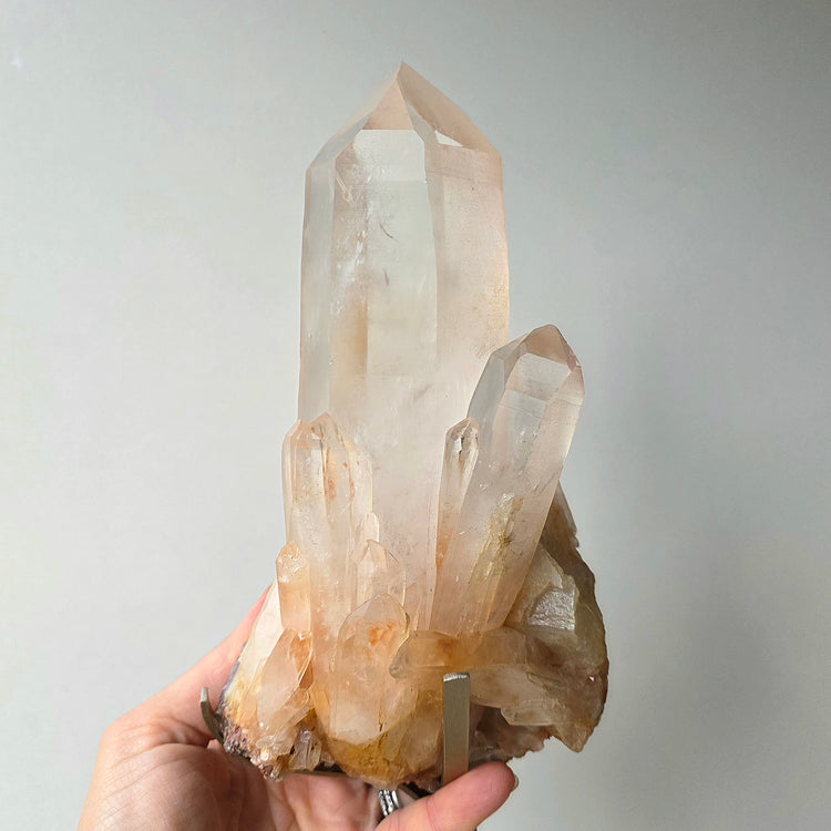 Pink Himalayan Crystal Quartz Cluster on Stand High Quality India - Crystals and Me | Crystal Candles and Ethically Sourced Crystals
