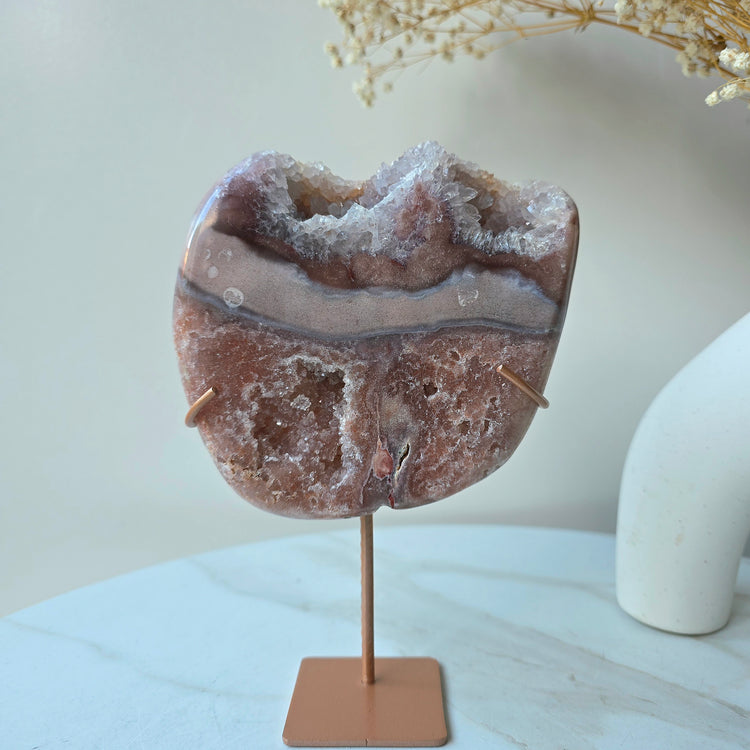 Pink Amethyst Crystal Slab Slice High Quality on Stand Brazil