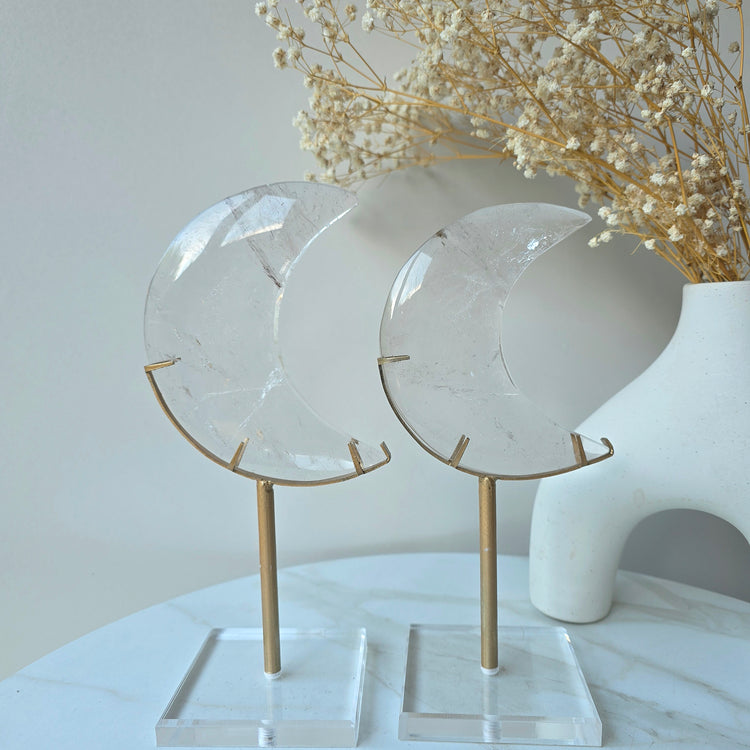 Clear Quartz Crystal Moon on Stand High Quality Brazil