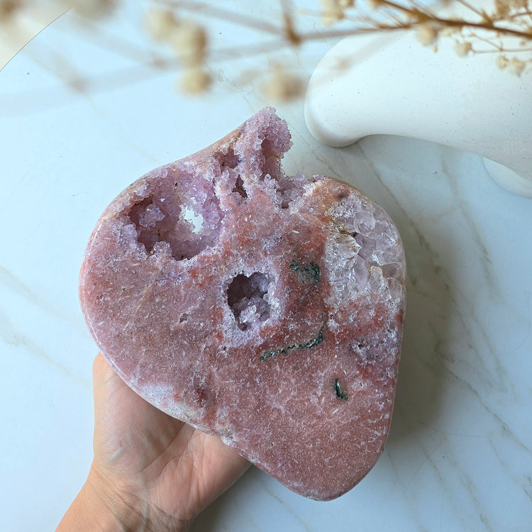 Pink Amethyst Crystal Slab Slice High Quality on Stand Brazil