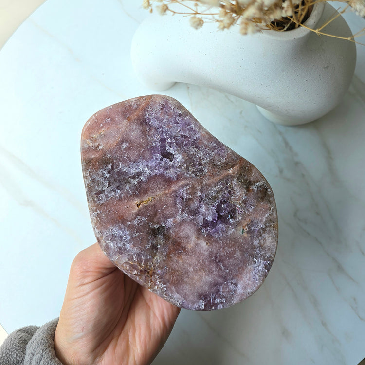 Pink Amethyst Crystal Slab Slice High Quality on Stand Brazil