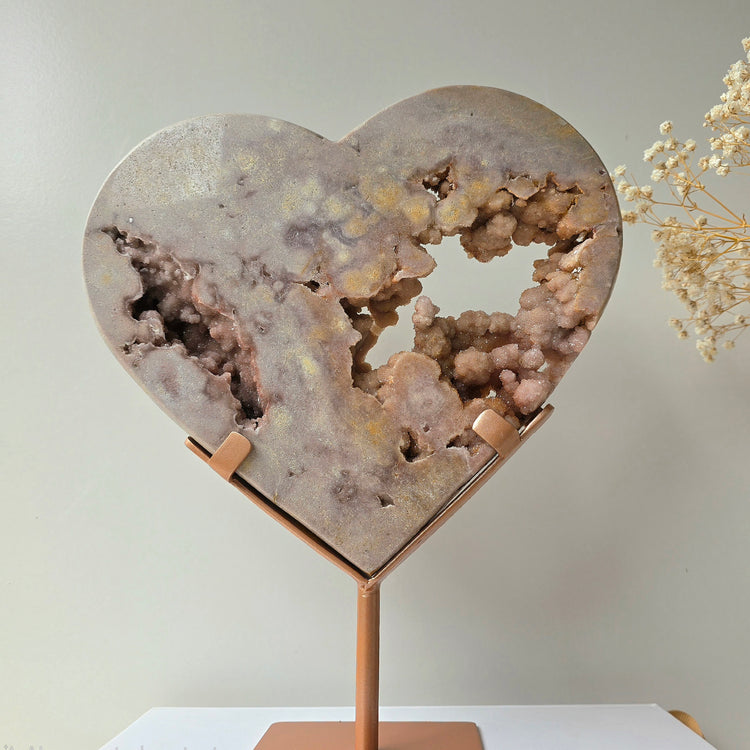 Pink Amethyst Crystal Heart with Druzy Cluster High Quality on Stand Brazil XL