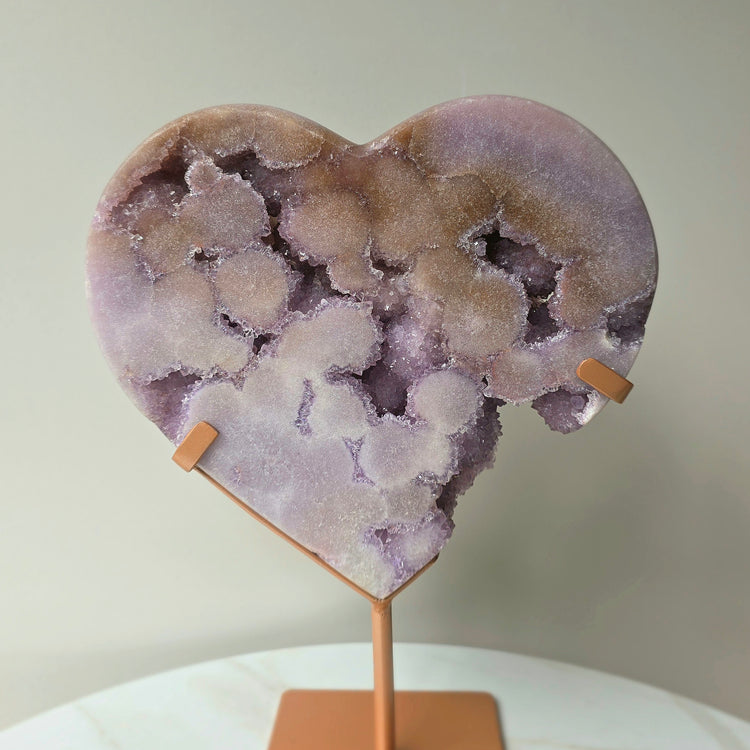 Lavender Pink Amethyst Crystal Heart with Druzy Cluster High Quality on Stand Brazil XL